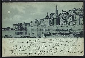Mondschein-Carte postale Menton, Quai Bonaparte
