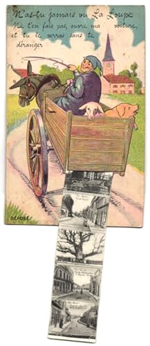 Leporello-Carte postale La Loupe, Ansichten im Wagen, La Gare, L`Hotel de Ville, Rue de Nogent