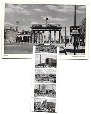 Leporello-Ansichtskarte Berlin, Grenze am Brandenburger Tor, Kurfürstendamm, Platz der Luftbrücke