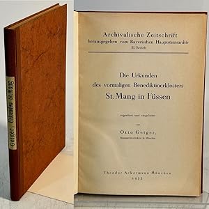 Seller image for Die Urkunden des vormaligen Benediktinerklosters St. Mang in Fssen. (= Archivalische Zeitschrift, III. Beiheft). for sale by Antiquariat Bookfarm