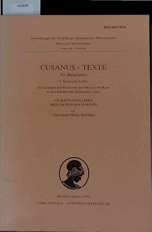 Image du vendeur pour Cusanus - Texte. III mis en vente par Antiquariat Bookfarm