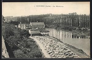 Carte postale Solesmes, Industrie locale, les Marbreries vues de la Terrasse de l'Abbaye