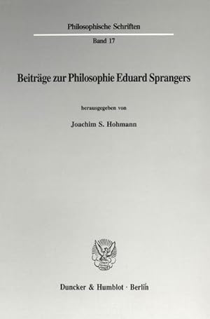Immagine del venditore per Beitrge zur Philosophie Eduard Sprangers. venduto da BuchWeltWeit Ludwig Meier e.K.