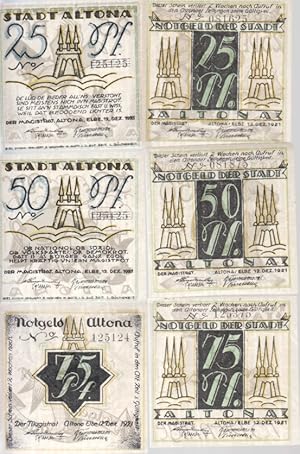 [Notgeld: 6 Serienscheine] 2*25 Pf., 2*50 Pf., 2*75 Pf. Notgeld der Stadt Altona [heute Hamburg]....