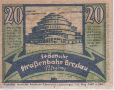 [Notgeld] 20 Pfg. Städtische Straßenbahn Breslau, Bleyberg. [Heute Wroclaw]. Mit 20 Pfg. wird die...