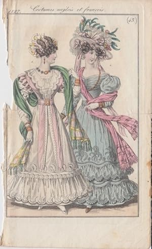 Bild des Verkufers fr Original-Modedruck aus: Journal des Dames et des Modes, No. 43, 1827. [Romantik]. Costumes Parisiens. zum Verkauf von Fundus-Online GbR Borkert Schwarz Zerfa