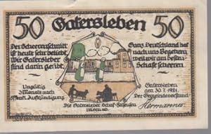 [Notgeld: Serienschein] 50 Pfennig, Gatersleben. Gatersleben den 30.7.1921. Ungültig 3 Monate nac...