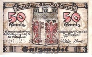 [Notgeld: Serienschein] Gutschein über 50 Pfennig Salzwedel. Salzwedel, 15. Dez. 1921. 3 Monate n...