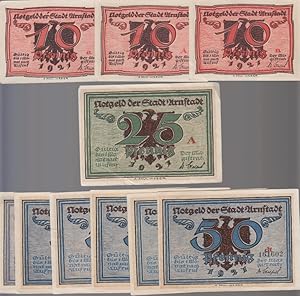 [Notgeld: 10 Serienscheine] 3*10, 1*25, 6* 50 Pfennig, Notgeld der Stadt Arnstadt. Gültig bis 1 M...