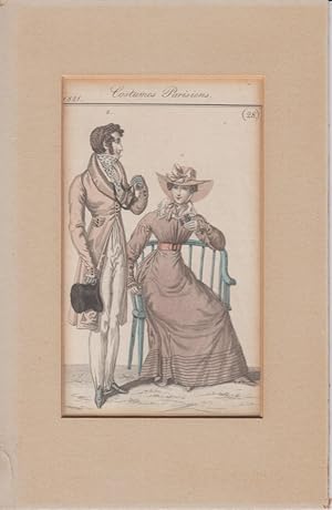 Original-Modedruck: Costumes Parisiens. 1821, N. 28. [Restauration].