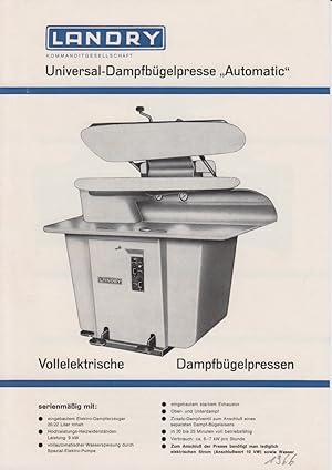 [Reklame] Vollelektrische Dampfbügelpressen. Universal-Dampfbügelpressen "Standard" und "Automatic".