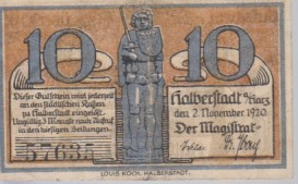 [Notgeld: Serienschein] Gutschein über 10 Pf. Halberstadt a. Harz. Halberstadt a. Harz, den 2. No...