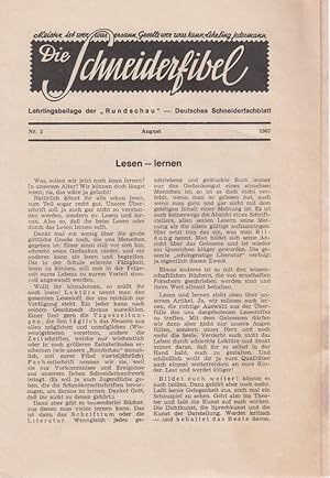Die Schneiderfibel. Lehrlingsbeilage der "Rundschau" - Deutsches Schneiderfachblatt. Nr. 2, Augus...