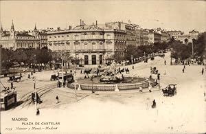 Ansichtskarte / Postkarte Madrid Spanien, Plaza de Castelar, Straßenbahnen, Denkmal