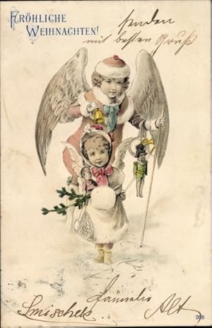 Litho Glückwunsch Weihnachten, Mädchen, Schutzengel, Spielzeug