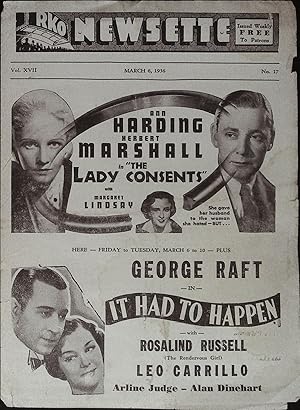 Seller image for The Lady Consents Local Theater Herald 1936 Ann Harding, Herbert Marshall for sale by AcornBooksNH