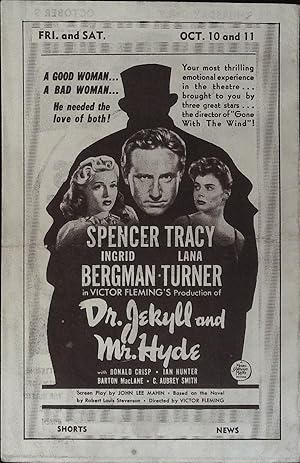 Seller image for Dr. Jekyll and Mr. Hyde Local Theater Herald 1941 Spencer Tracy, Ingrid Bergman, Lana Turner for sale by AcornBooksNH