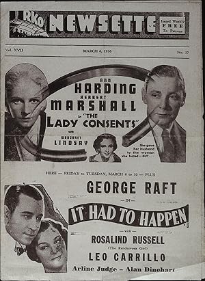 Imagen del vendedor de The Lady Consents Local Theater Herald 1936 Ann Harding, Herbert Marshall a la venta por AcornBooksNH