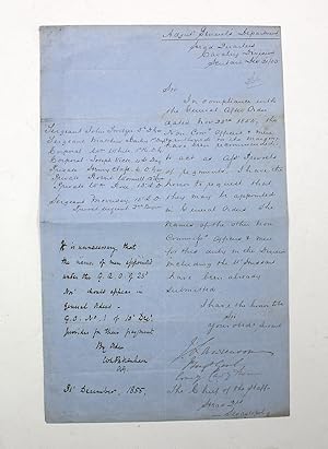 Seller image for An Original Secretarial Handwritten Letter from the Crimean War and Countersigned by Brigadier General Lawrenson to Chief of Staff. Dated 1855. A letter recommending 8 NCOs to act as Provost of their regiments, endorsed by in the hand of Col. Pakenham and signed by General Sir Henry Stokes. for sale by Lasting Words Ltd