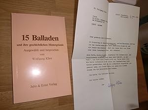 Bild des Verkufers fr 15 Balladen und ihre geschichtlichen Hintergrnde - Mit Anschreiben des Autors zum Verkauf von Dipl.-Inform. Gerd Suelmann