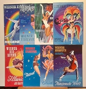 Immagine del venditore per 8 Hefte Programm / Programmheft Wiener Eisrevue (Eis-Revue) (Hefte Illusionen (1960), Festival der Liebe (1962), Glckstrume (1963), Tanzende Welt (1964), Regenbogen (1965), Maskeraden (1966) Episoden (1967), Cocktail (1969) venduto da ANTIQUARIAT H. EPPLER