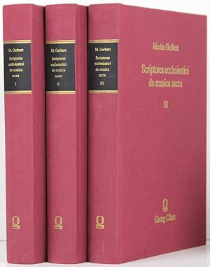 Bild des Verkufers fr Scriptores ecclesiastici de musica sacra potissimum ex variis Italiae, Galliae & Germaniae codicibus manuscriptis collecti et nunc primum publica luce donati. (2. Nachdruck der Ausgabe St. Blasien 1784). 3 Bnde. zum Verkauf von Schsisches Auktionshaus & Antiquariat