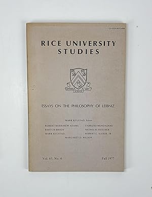 Seller image for Essays on the Philosophy of Leibniz (Rice University Studies Vol. 63, No. 4 Fall 1977) for sale by Free Play Books