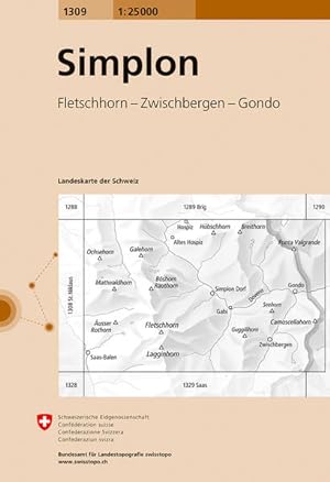 Bild des Verkufers fr 1309 Simplon: Fletschhorn - Zwischbergen - Gondo (Landeskarte 1:25 000) zum Verkauf von Studibuch