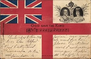 Ansichtskarte / Postkarte König Edward VII von England, Königin Alexandra, God save the King, Flagge