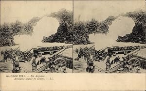 Stereo Ansichtskarte / Postkarte En Argonne, Schwere Artillerie im Einsatz, I WK