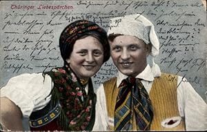 Ansichtskarte / Postkarte Liebespaar in Tracht, Thüringer Tracht
