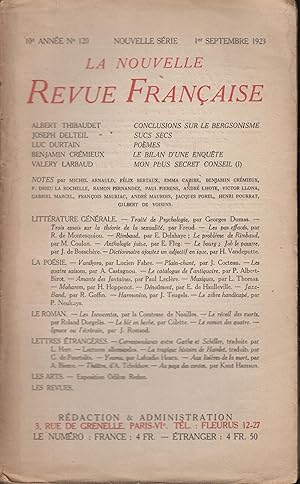 Seller image for La Nouvelle Revue Franaise Septembre 1923 N 120 for sale by PRISCA