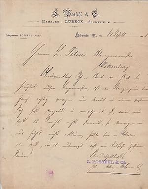 Briefbogen der Firma L.Possehl & Co., Lübeck, Hamburg, Schwerin. Handschriftlicher Brief an den K...