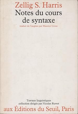 Image du vendeur pour Notes du cours de syntaxe mis en vente par PRISCA