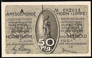 Bild des Verkufers fr Notgeld Horn (Lippe) 1921, 50 Pfennig, Hermannsdenkmal, Germanen kmpfen gegen die Rmer, Gutschein zum Verkauf von Bartko-Reher