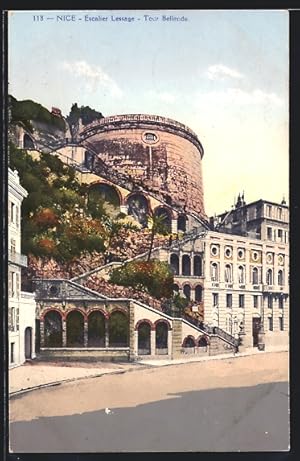 Carte postale Nice, Escalier Lessage, Tour Bellands