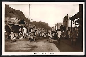 Ansichtskarte Aden, Main Bazaar No. 2, Strassenpartie mit Bazar