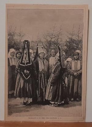 Holzschnitt "Die Wotjäkenfrauen aus dem riússischen Gouvernement Wjatka"