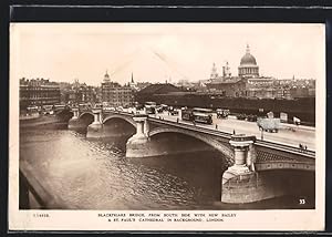 Bild des Verkufers fr Ansichtskarte London, Blackfriars Bridge from South Side with New Bailey, St. Paul`s Cathedral in background, Strassenbahn zum Verkauf von Bartko-Reher
