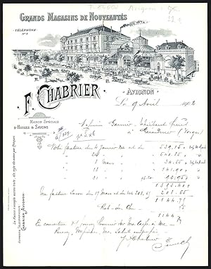 Facture Avignon 1902, F. Chabrier Grands Magasins de Noveautés, Geschäftshaus