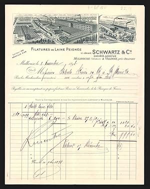 Facture Mulhouse 1898, Schwartz, Cie., Filatures de Laine Peignée, Werke in Mulhouse et Valdoie