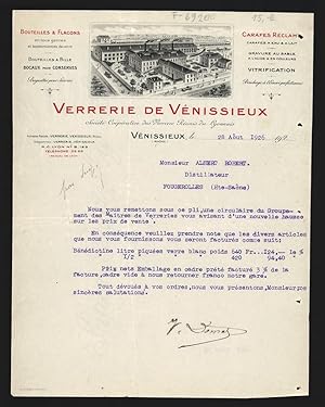 Facture Vénissieux 1926, Verrerie de Vénissieux, vue générale des Fabrikgeländes avec grossem Bet...