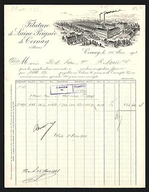 Facture Cernay 1903, Filature de Laine Peignée de Cernay, vue générale des Betriebsgeländes aérienne