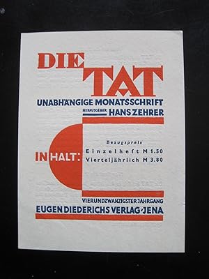 3 x Eugen Diederichs Verlag. 1 Blatt "Die Tat", 1 Doppeblatt diverser Bücher, 1 Verlagsprospekt "...
