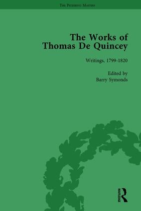 Immagine del venditore per The Works of Thomas De Quincey, Part I Vol 1 venduto da moluna
