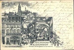 Litho Köln am Rhein, Hotel Restaurant Weidenhof, Große Budengasse 3, Innenansicht - Inh. Gottfrie...