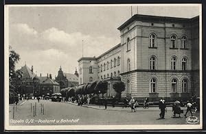 Ansichtskarte Oppeln /O.-S., Postamt und Bahnhof