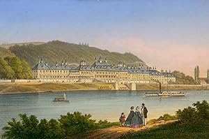 Bild des Verkufers fr TA., Blick ber die Elbe zum Schloss Pillnitz, "Schs. Schweiz. Pillnitz.". zum Verkauf von Antiquariat Clemens Paulusch GmbH