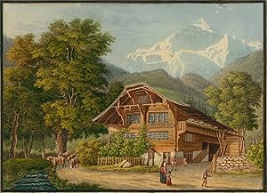 Bild des Verkufers fr Blick von einer Alm zum Wetterhorn (?) b. Grindelwald. zum Verkauf von Antiquariat Clemens Paulusch GmbH