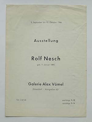 Imagen del vendedor de Ausstellung Rolf Nesch. Galerie Alex Vmel, Dsseldorf, 5.September bis 15. Oktober 1966. a la venta por Roe and Moore